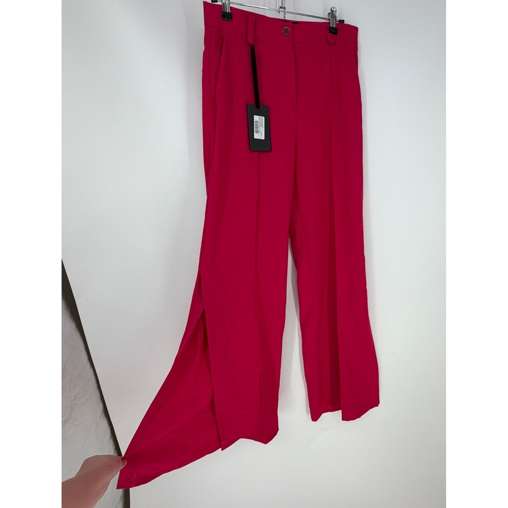 PINKO Pureza Pantalone Women 8 Fuchsia Wide Leg Slit Trousers Barbiecore NWT